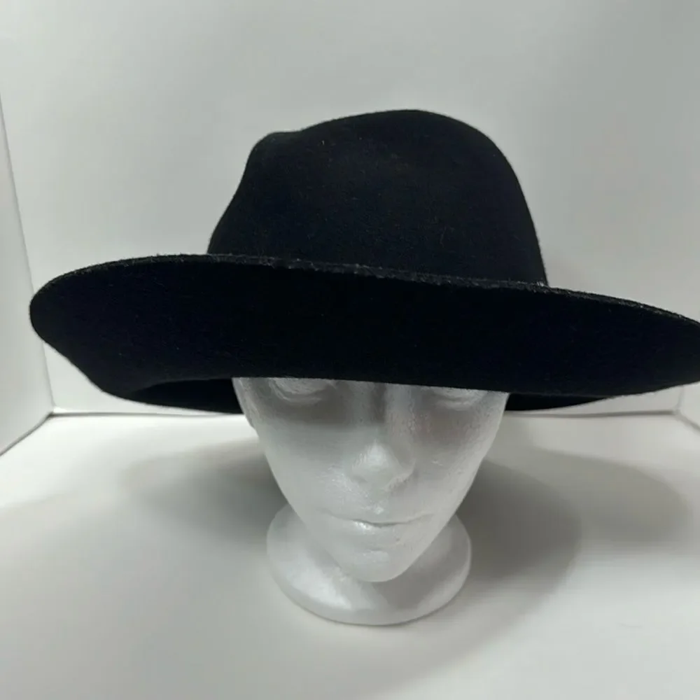 August Vintage Womens Black Wool Bucket Nomadic Feathers Band Boho Hat